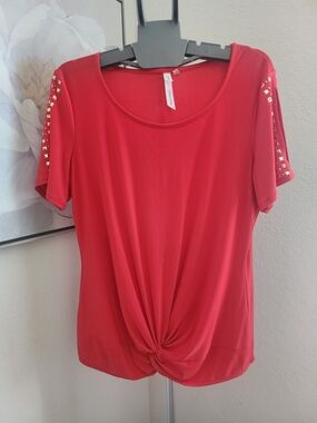 NY Collections Women’s Coral  Short-Sleeve Knot Front Top Opening On Sleeve